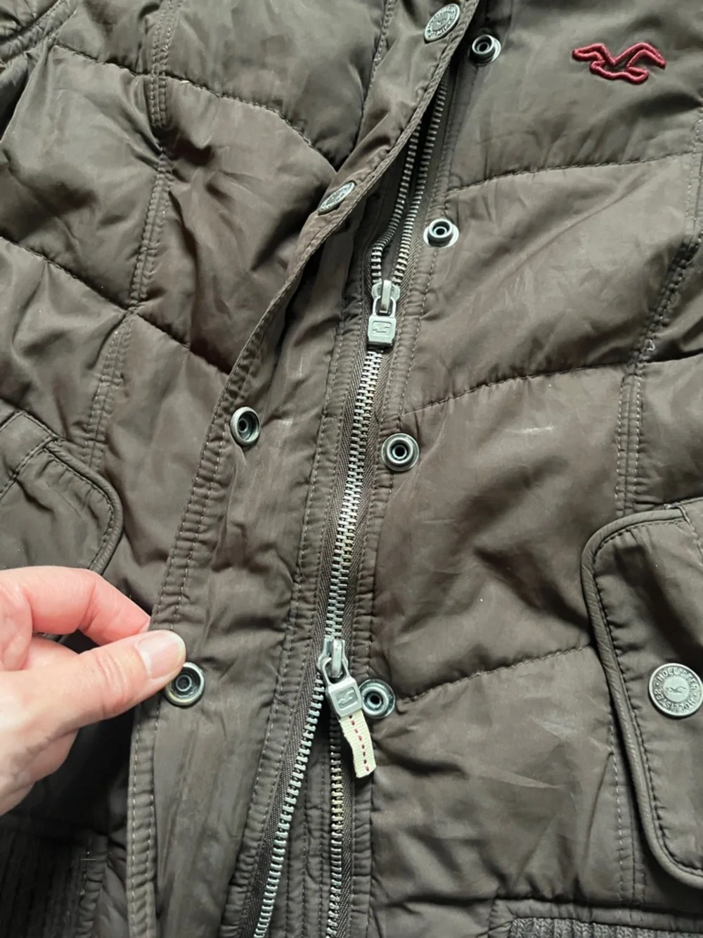 Hollister Quilted Bomber Jacket with Removable Faux Fur Hood - Brown - Large - Picture 4 of 16